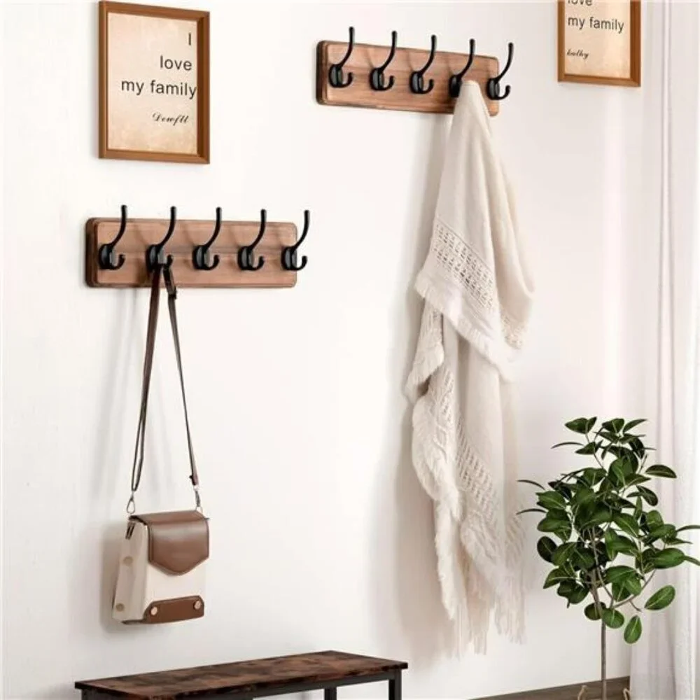 Wall Mounted Coat Rack Wood 5 Hook Heavy Duty Entryway Hat Towel Hanger